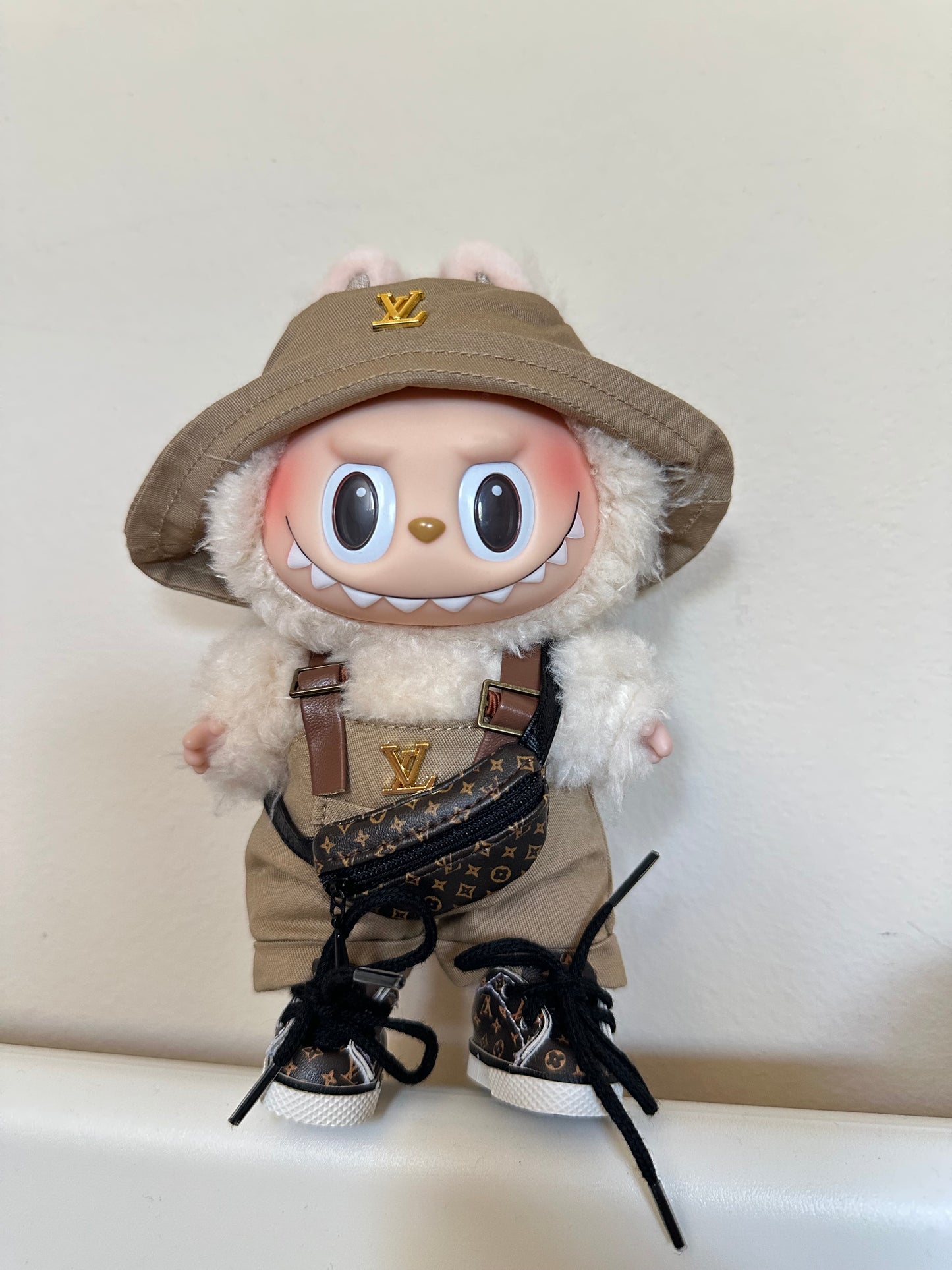 Labubu LV Designer Clothes - Khaki Overalls