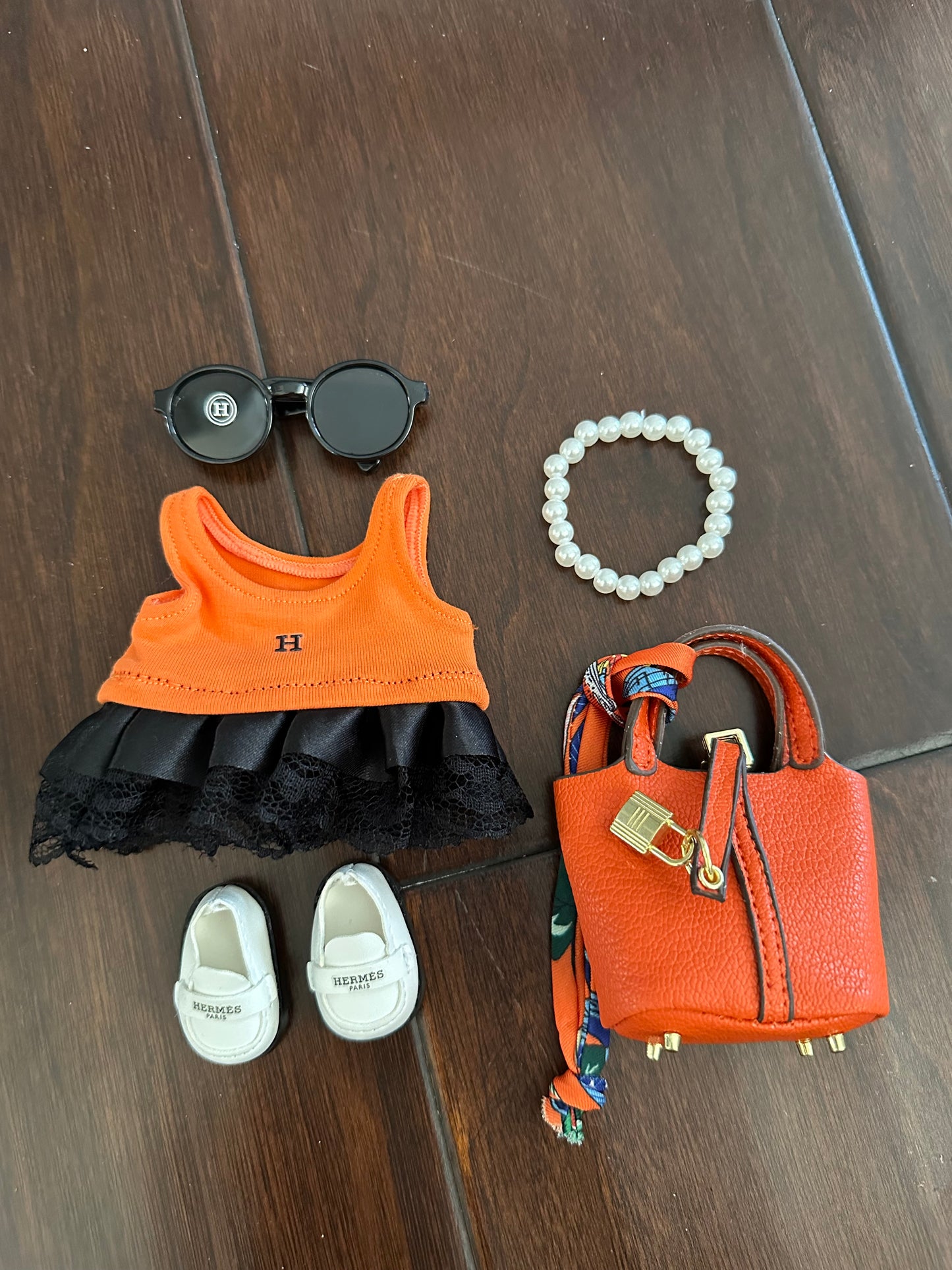 Labubu Hermes Designer Clothes - Orange Dress