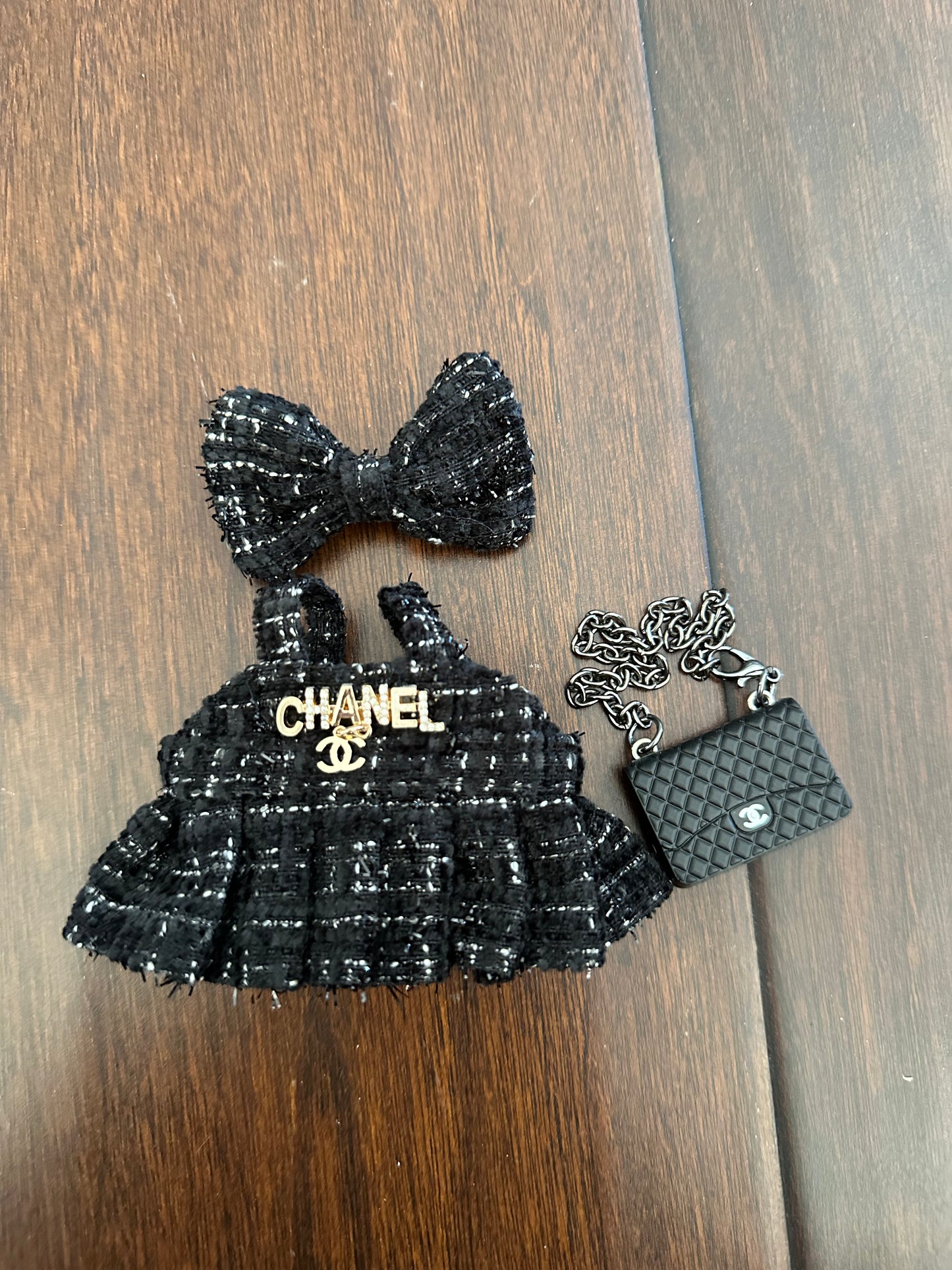 Labubu Chanel Designer clothes - Black Tweed Dress