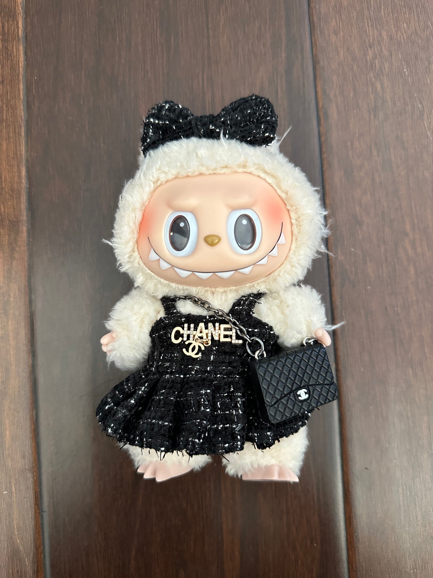 Labubu Chanel Designer clothes - Black Tweed Dress