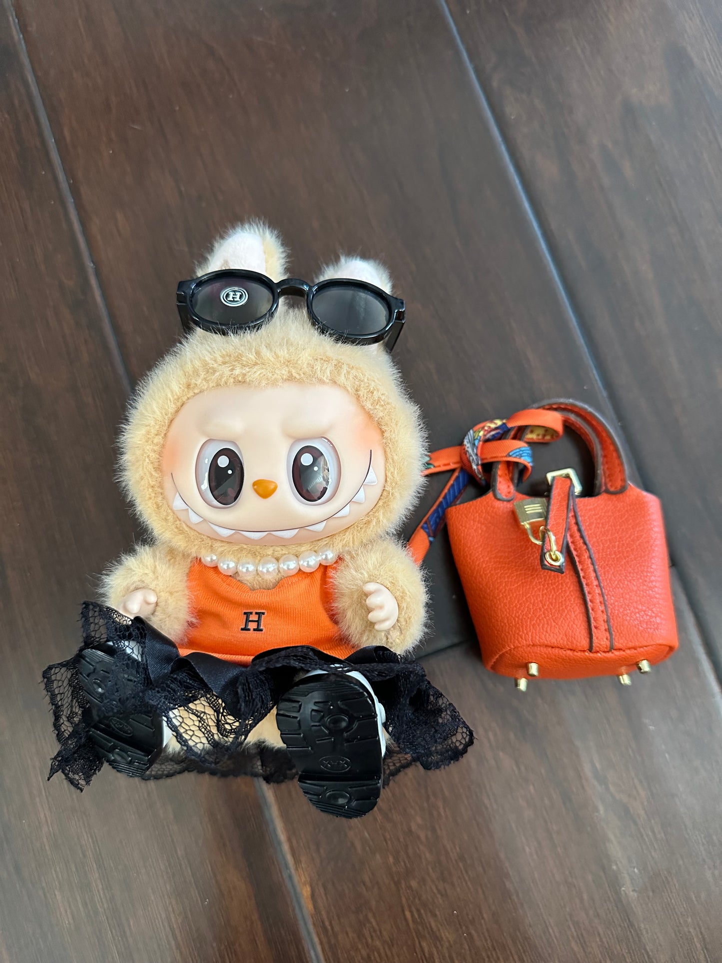 Labubu Hermes Designer Clothes - Orange Dress