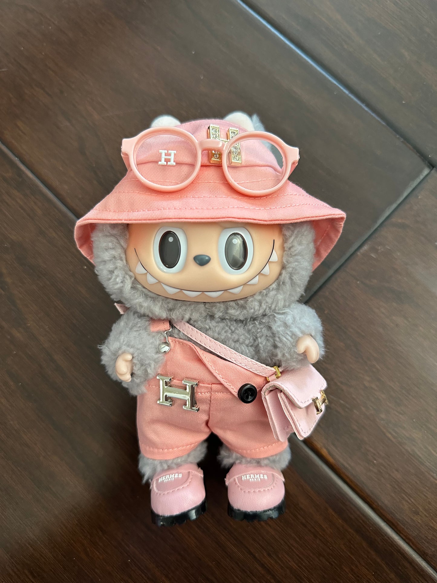 Labubu Hermes Designer Clothes - Pink Overalls