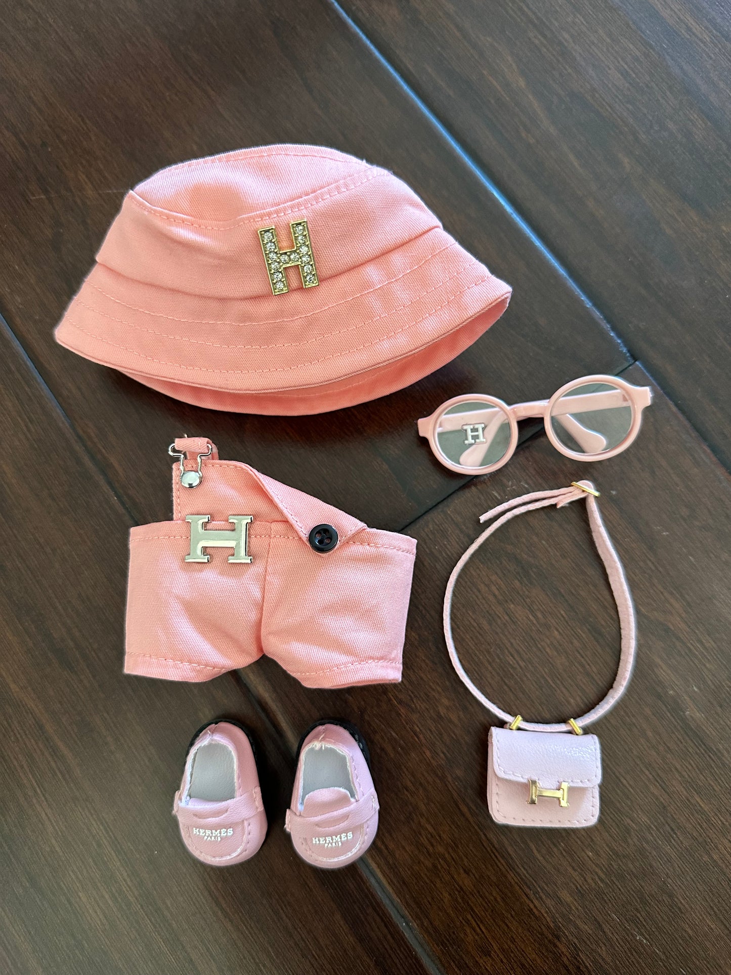 Labubu Hermes Designer Clothes - Pink Overalls