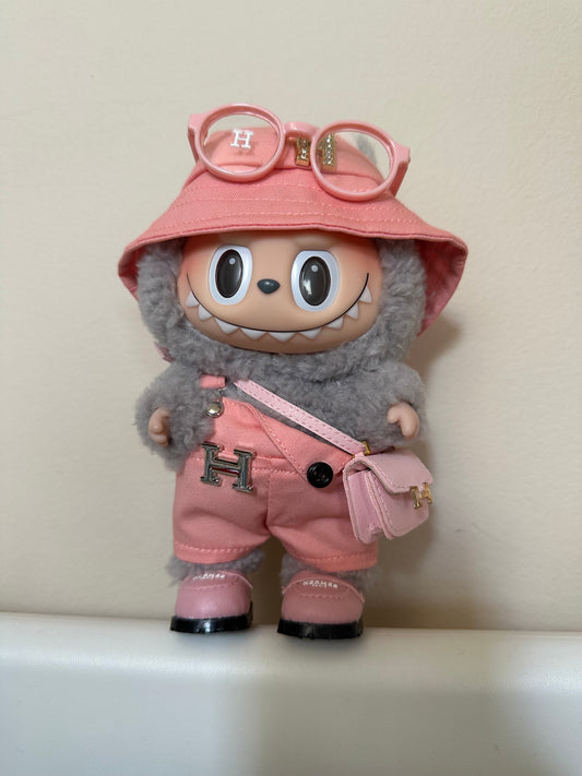 Labubu Hermes Designer Clothes - Pink Overalls