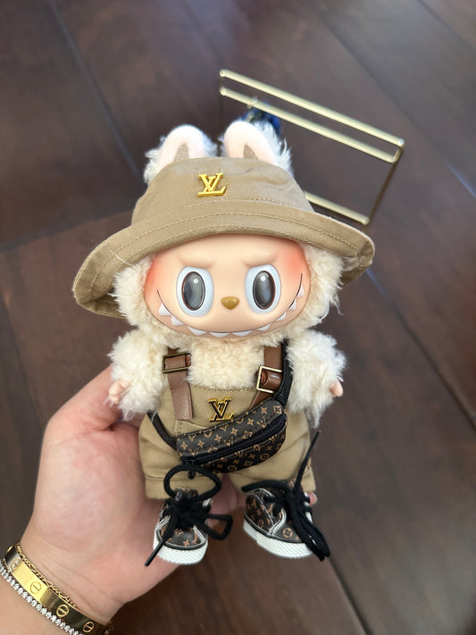 Labubu LV Designer Clothes - Khaki Overalls