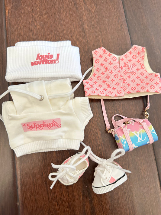 Labubu LV Designer Clothes - Pink Supreme Hoodie Outfit