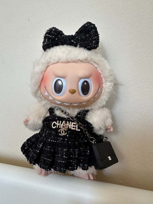 Labubu Chanel Designer clothes - Black Tweed Dress